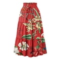 thumbnail image 2 of Women's Floral Midi Skirt, Drawstring High Waist Tiered Pleated Skirt, Casual Boho Skirt for Vacation, Daily Wear and Spring Outfits,Red,S, 2 of 7