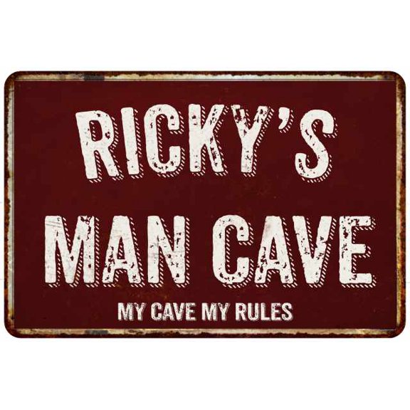 RICKY'S Man Cave Red Grunge Sign Metal 8x12 Decor 108120003218
