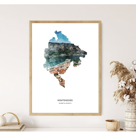 PosterArt Montenegro Print, Montenegro Poster, Montenegro Map Art, Map of Montenegro, 8x12 UNFRAMED