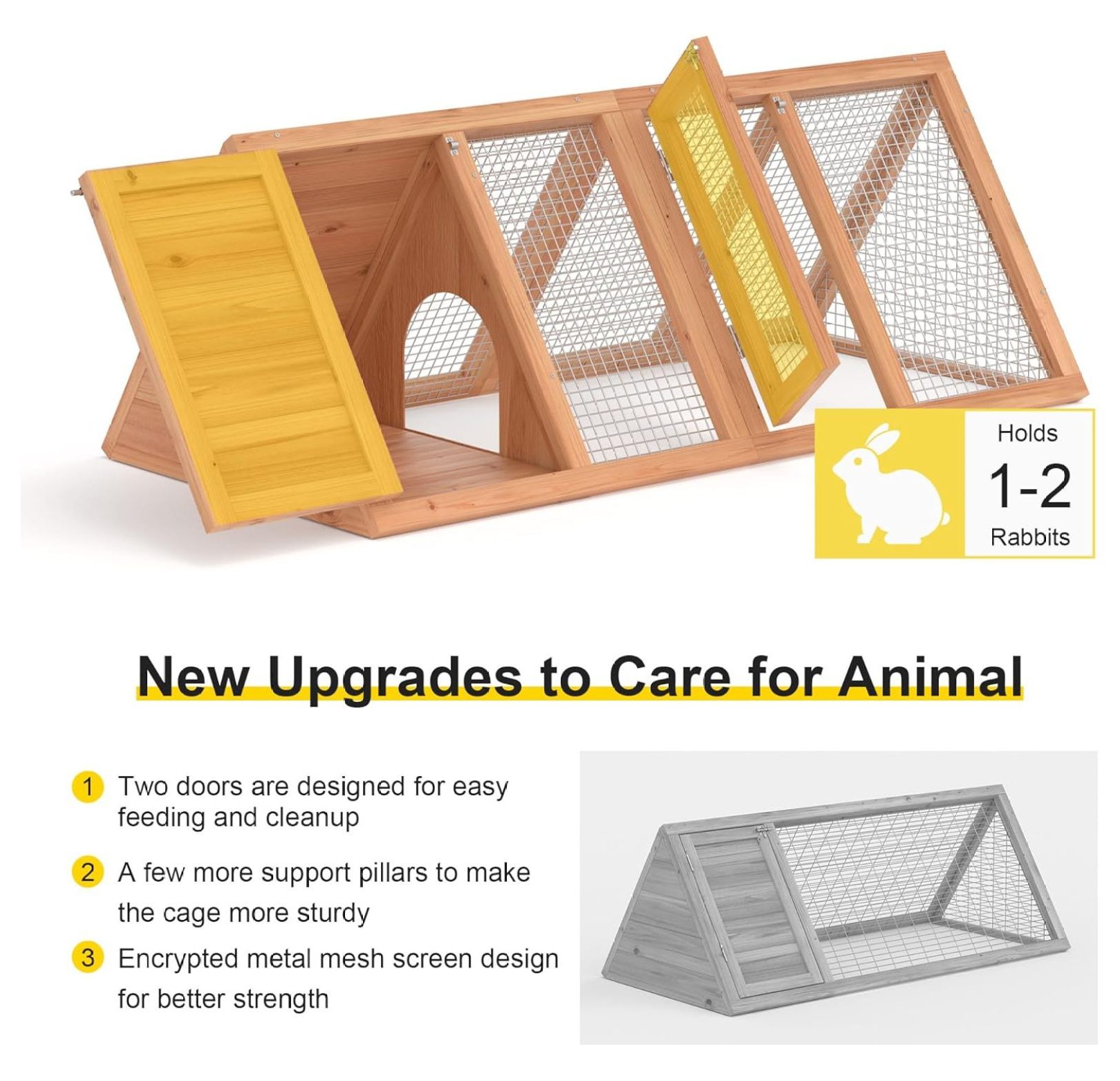 Outdoor Rabbit House Bunny Chicken Coop Wooden Small Animals Quail Cage Hamster Pet Run Cage Poultry Hutch with 2 Doors (46")