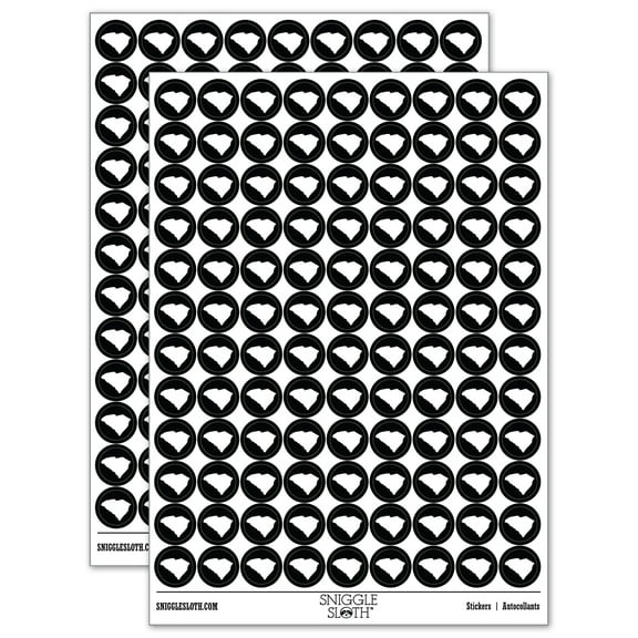 South Carolina State Silhouette 200  Round Stickers - Black - Gloss Finish - 0.50" Size