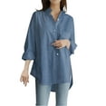 thumbnail image 2 of Baqcunre Shirts For Women Women's Plus Size Solid Pocket Loose Blouse Casual Button Long Sleeve Shirt Top Womens Blouses Plus Size Tops Light blue L, 2 of 6