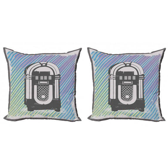 Ambesonne Grey Throw Pillow Cover 2 Pack, Vintage Music Box Party, 20", Multicolor