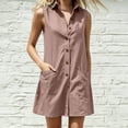 thumbnail image 7 of Hduncf Womens Summer Dress Loose Fit Sleeveless Lapel Button Up Dress Casual Sundresses with Pockets Vacation Solid Color Tank Dresses Yellow L, 7 of 7