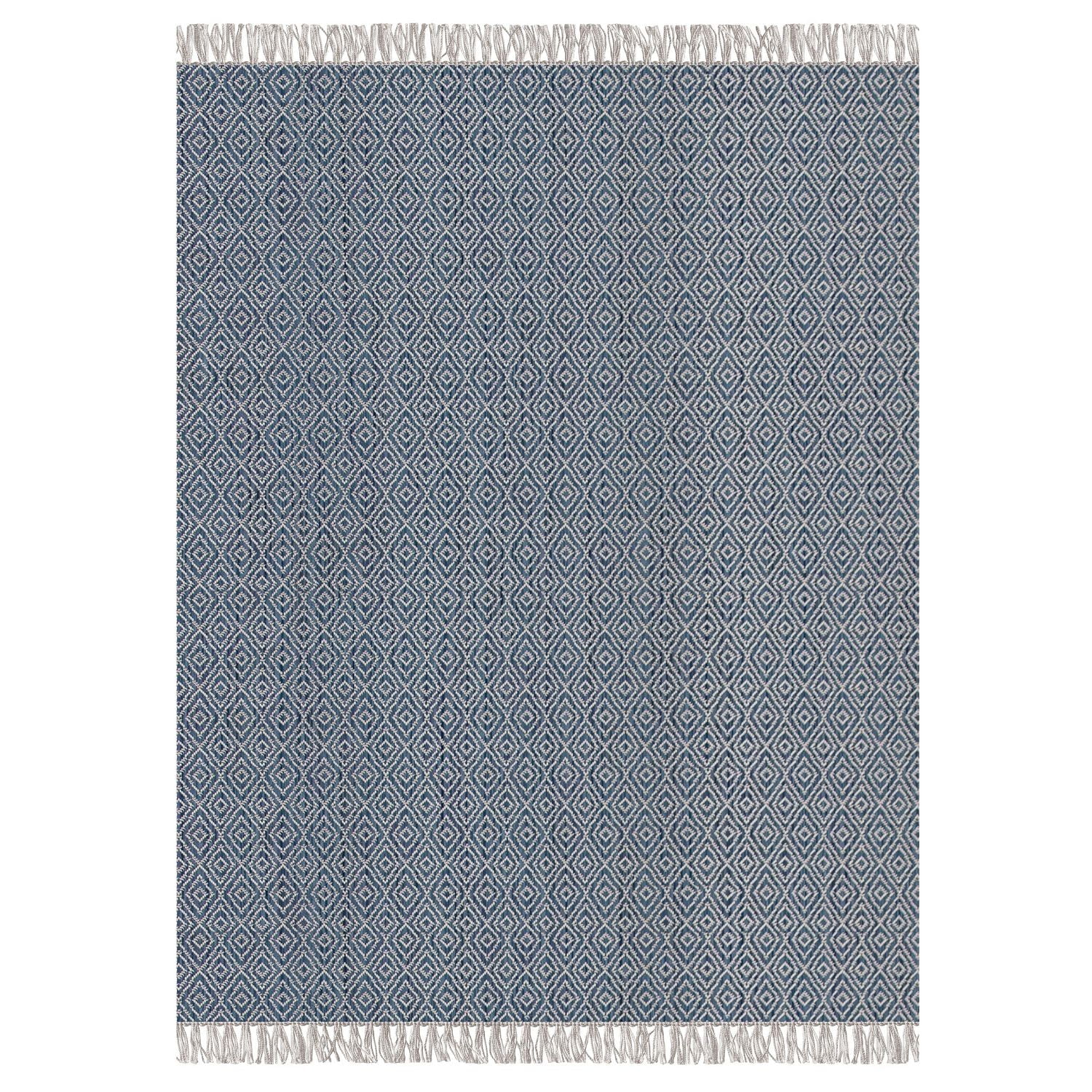 5'2x6'7 Valdez Blue Indoor Outdoor Patio Rug with Fringe