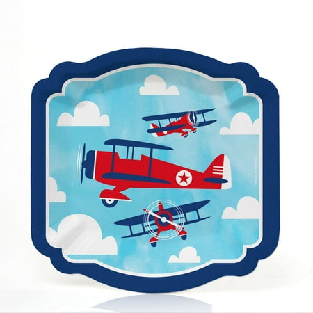 - Taking Flight - Airplane - Vintage Plane Baby Shower or Birthday Party Dessert Plates (16 Count)