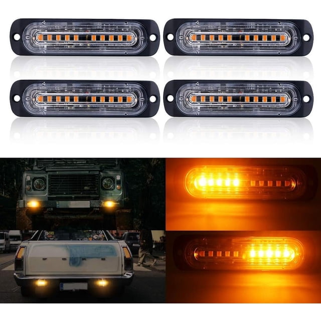 Luces estroboscópicas 4D 4 piezas nuevas, 10 LED, luces estroboscópicas LED naranjas, barra de luz de emergencia, lámpara de automóvil, lámpara de destello automático, 12 V, 24 V, luz de