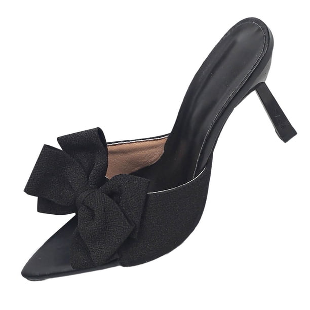 Zapatillas Abiertas Del Dedo Del Pie de las Mujeres con Doble Arco Detalle Punteado Dedo Del Pie de Tacón Alto Mulas para el Uso Casual, Tacones de Sandalias Negras con Tacón Cónico Delgado Y Desliza