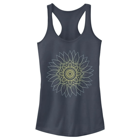 Junior's Lost Gods Sunflower Sketch  Racerback Tank Top Indigo X Small