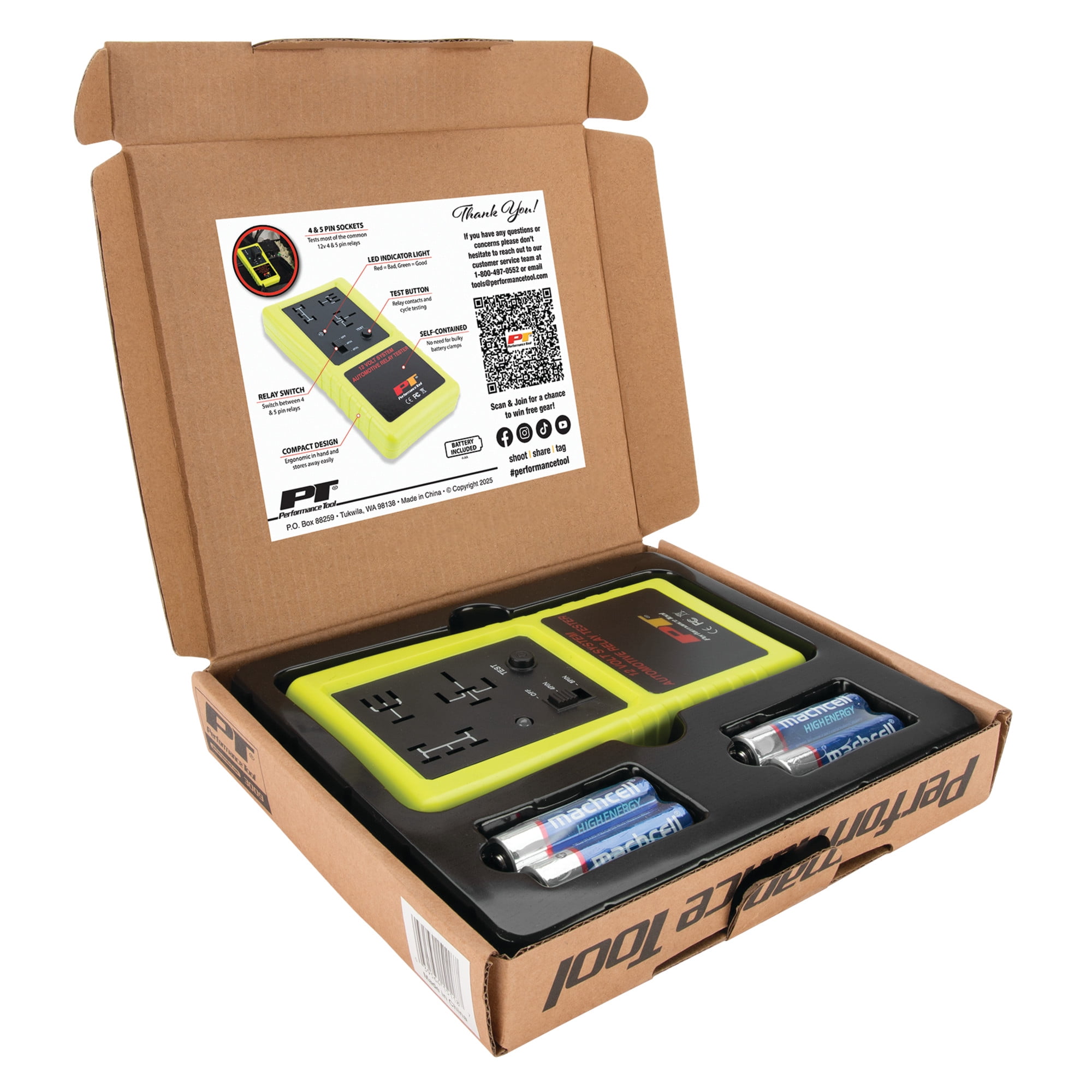 Performance Tool 3009 Compact Cordless Automotive Relay Tester for 12-Volt 4- and 5-Pin Relays, Green