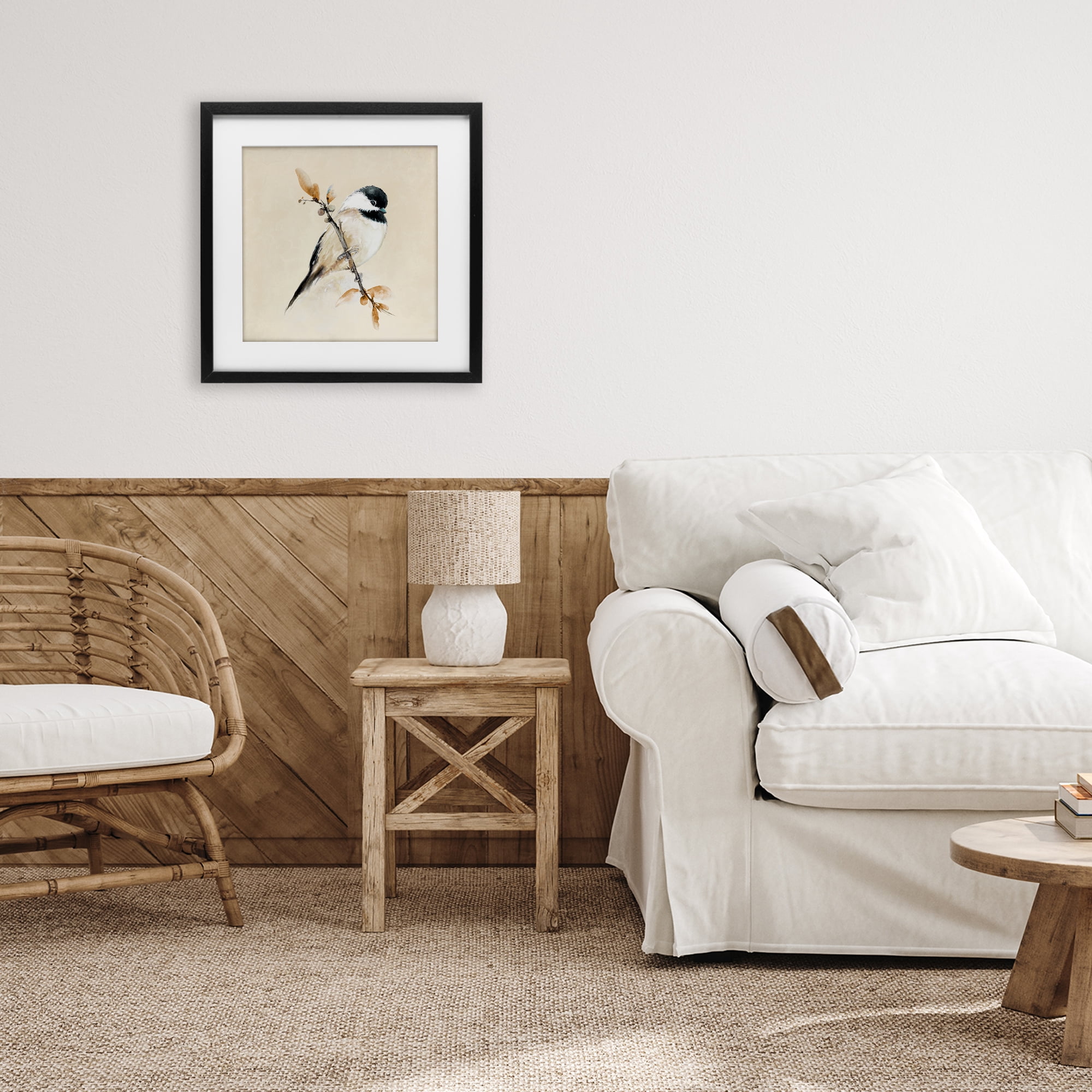 Stupell Industries Muted Watercolor Chickadee Black Framed Print Under Glass, design by Diannart