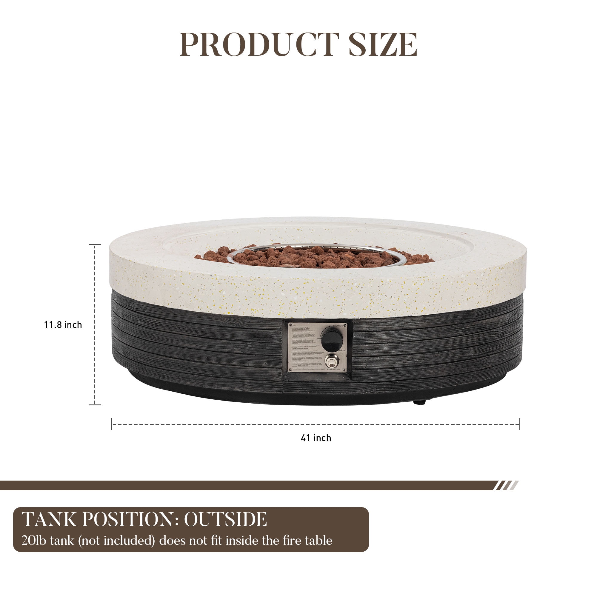 VENTOPYR 41" Round Dual-Texture Concrete Fire Pit Table with Cover & Lava Rocks​​