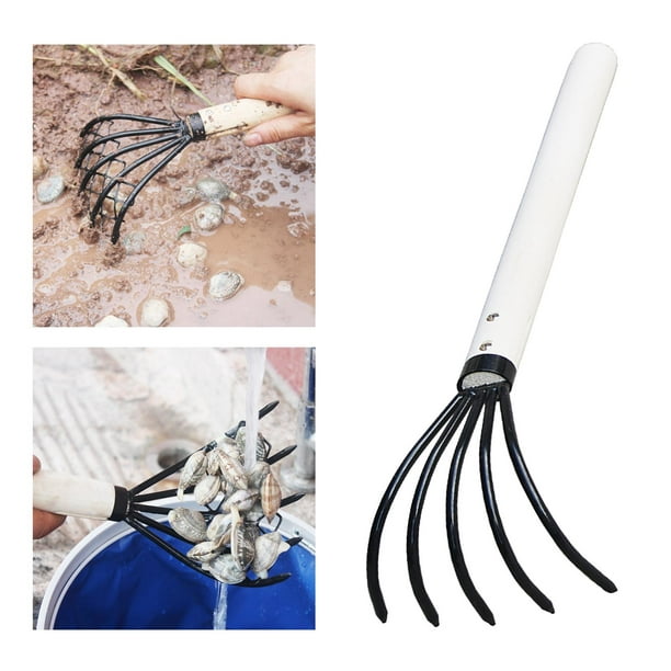 Hand Crawler Rake 5 Prong Beach Sand Shovel Gardening Hand Tool for Loose B  Extended handle 