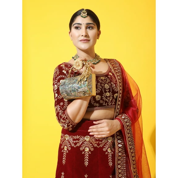 Different Craft India Opulence Mother Of Pearl Inlaid Brass Clutch Bag For Women