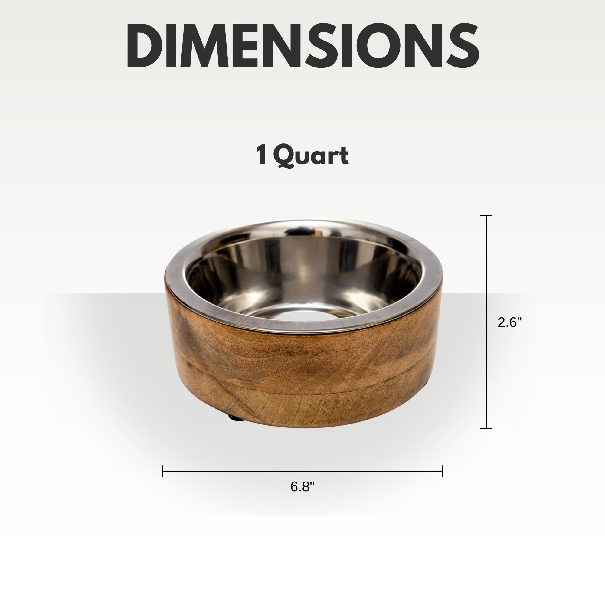Country Living Stainless Steel Dog Bowl with Cylindrical Mango Wood Holder, 1 Quart
