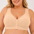 thumbnail image 3 of Fmbrln Bras for Women Plus Size Front Closure Wireless Bra Lace Fixed Cup Everyday Bras Side Support for Underarm Comfy Sports Bra Khaki L, 3 of 5