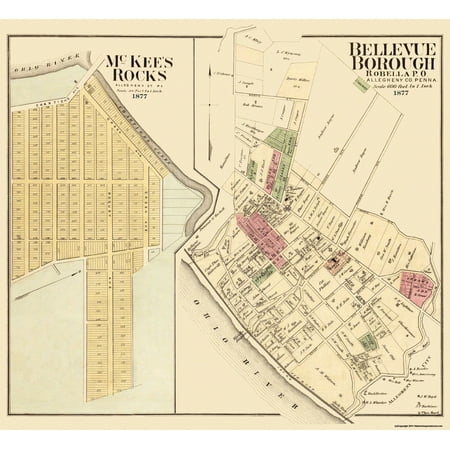 Historic City Map - Bellevue McKees Rock Pennsylvania - Hayes 1877 - Vintage Wall Art