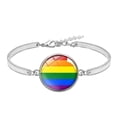 thumbnail image 3 of 2Pcs Rainbow Gay Lesbian Bracelet Glass Gem Jewelry Hand Strap Silver, 3 of 5