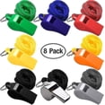 thumbnail image 2 of 8 Packs Coaches Referee Whistles With Lanyards, Colorful Plastic And Stainless Steel Football Whistles For Sports Lifeguards, 2 of 5