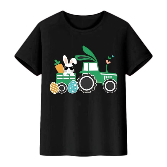 NAFUU Kids Toddler Boys Girls T-Shirts Easter Cartoon Rabbits Prints O-Neck Short Sleeve Tees For Children Youth Stylish Top Cute Tops For Boys Sizes 2-3 Years