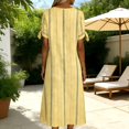thumbnail image 5 of Women's Striped Maxi Dress, Tie Cuff Short Sleeve Casual Midi Dresses, Loose Fit A-Line Summer Vertical Stripe T Shirt Sundress with Pockets for Home and Office, 5 of 6