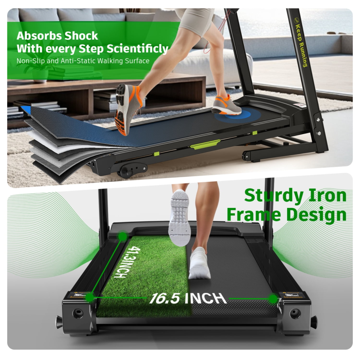3.5HP Foldable Treadmill with Incline, 330LB Capacity, Handrail Speed Control, 12 Programs, LED Display, Pulse Monitor, Space-Saving Design with Cup & Pad Holders