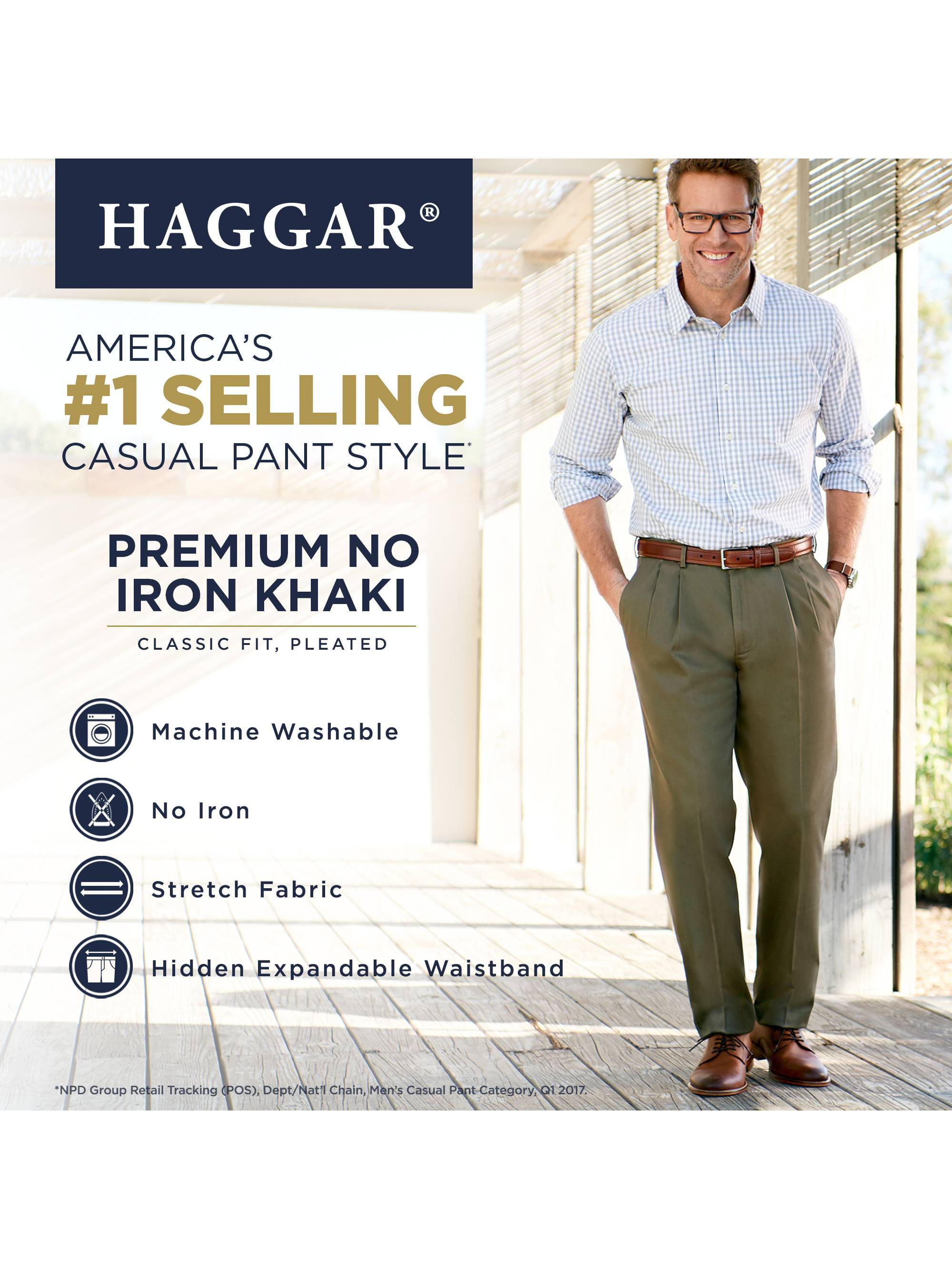 Haggar Men's Premium No Iron Classic Fit flat Front Casual Pants Khaki  50" x 30" | eBay