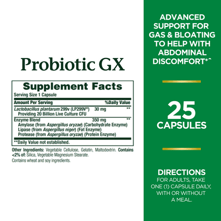 Nature's Bounty Probiotic GX, Gas and Bloating Capsules Helps with Digestive Health, 25 Ct