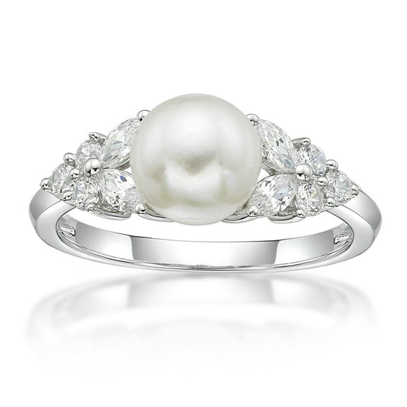 Brilliance Fine Jewelry 925 Sterling Silver Fancy Freshwater Pearl with white Cubic Zirconia accent Ring