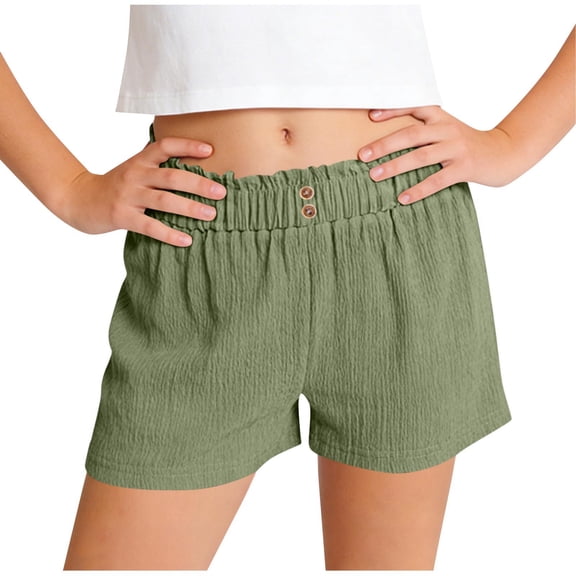 Gamivast Linen Shorts for Girls Elastic Waist Breathable Summer Shorts with Pockets High Waisted Lightweight Pull on Loose Fit Shorts Beach Vacation Casual Lounge Wear