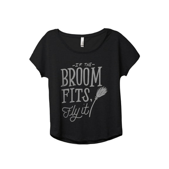 If The Broom Fits Fly It Women's Fashion Slouchy Dolman T-Shirt Tee Heather Black 3X-Large