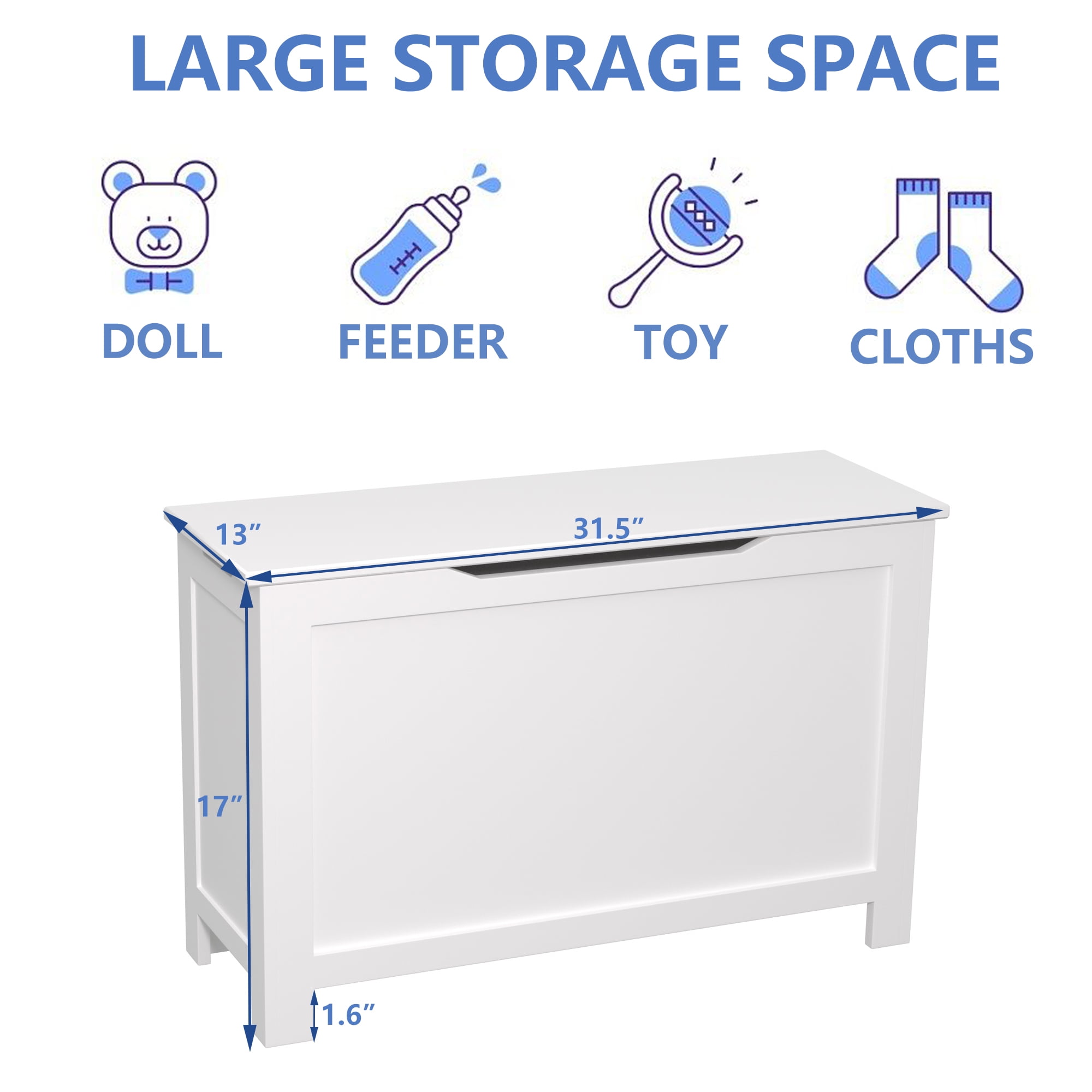 Miniyam Modern Wooden Toy Storage Box with Seating Bench for Kids, White
