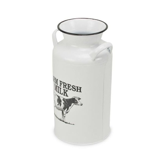 Cheungs 5436L White Metal Lacquered Finish Milk Jug with Cow with Farm Fresh Milk Text - Large