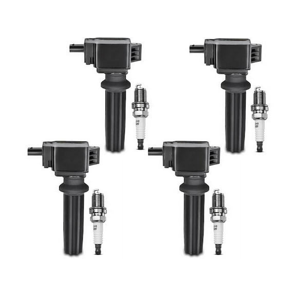 Ignition Coil Set with Spark Plugs 4 - Compatible with 2018 - 2019 Lincoln MKC 2.0L 4-Cylinder