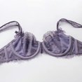 thumbnail image 4 of Gibobby Conjunto de lencería de encaje Conjunto de sujetador de encaje sin cojín, sexy, transparente, delgado, de lencería para mujer(Morado, 75C), 4 of 5