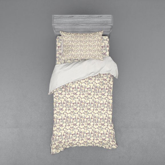 Ambesonne Floral Bedding Set 3 Pcs, Abstract Calla Lily, Twin, Purple Grey Ivory