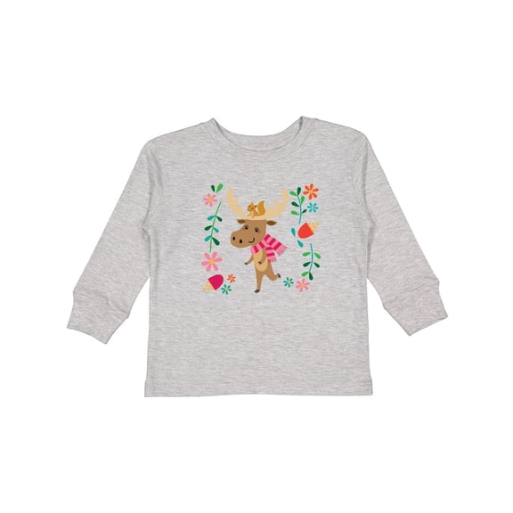 Inktastic Woodland Moose Spring Flowers Girls Long Sleeve Toddler T-Shirt