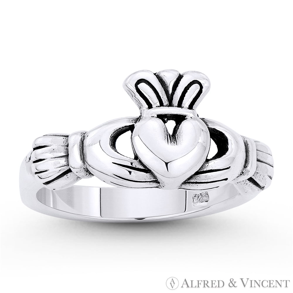 Irish Claddagh Charm Love Promise Ring 7mm Eternity Band in .925 Sterling Silver 