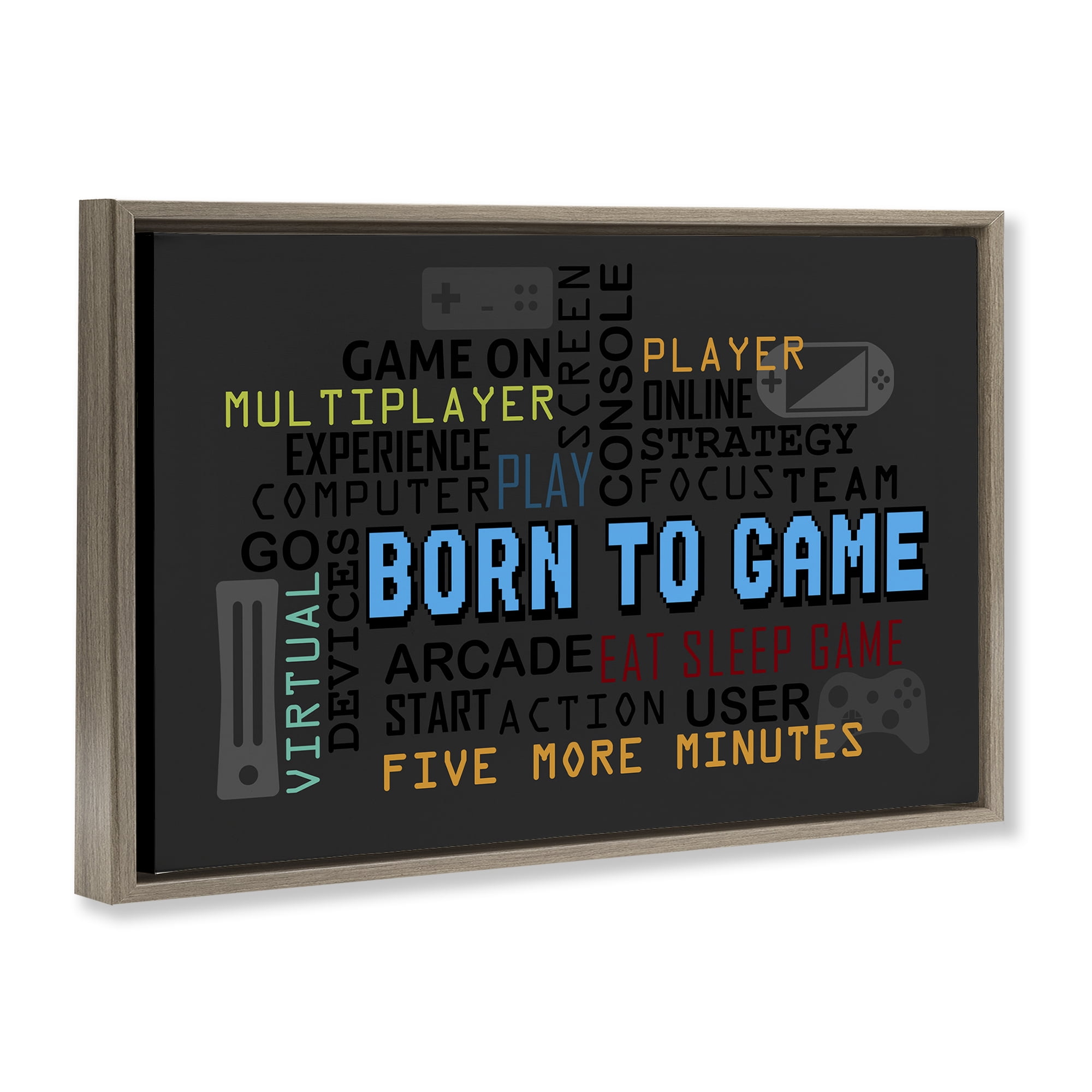 Stupell Industries Born To Game Arcade Brown Framed Floater Canvas Wall Art, design by Kim Allen