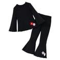 thumbnail image 1 of Odeerbi 3-10 Años Conjunto de Niña Punto Elástico Con Flores Tops de Manga Larga Pantalones Acampanados Conjunto de Dos Piezas, 1 of 9