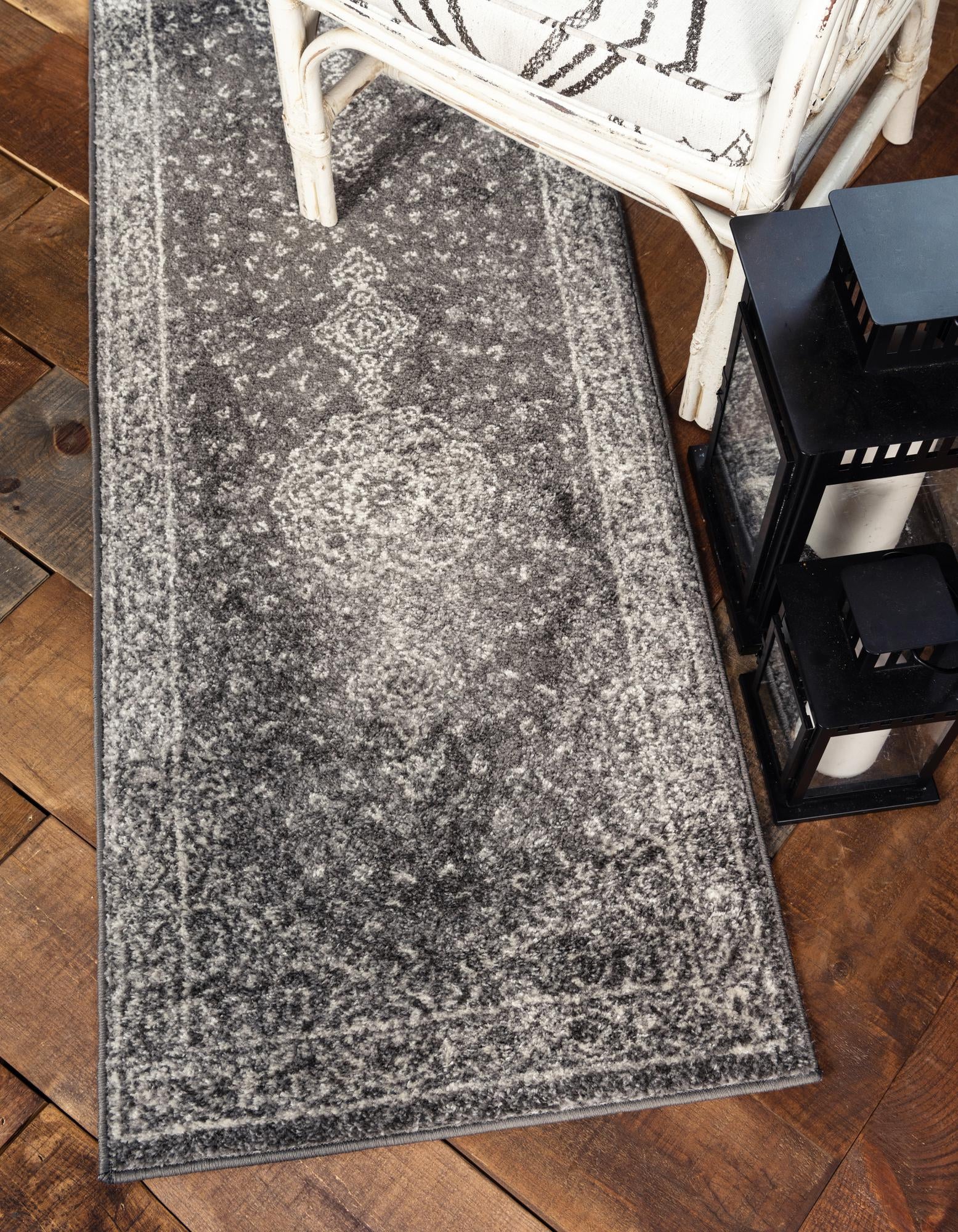 Dover Collection Rug 6 Ft Runner Dark Gray LowPile Rug