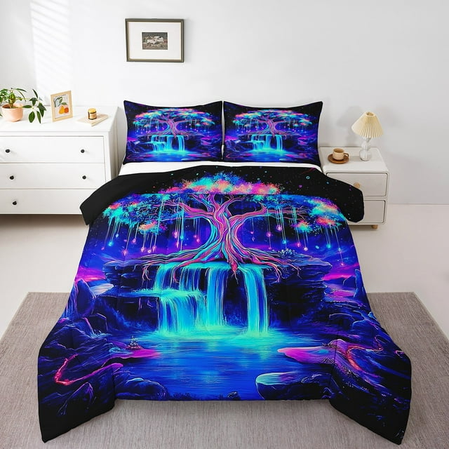 Erosebridal Hippie Tree of Life Bedding Twin Comforter Set, Gradient Waterfall Down Comforter, Nature Theme Room Decor, Reversible 2pcs