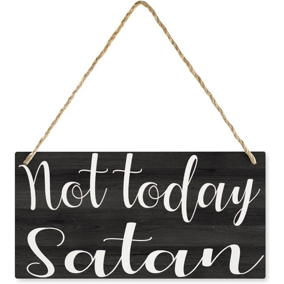 Not Today Satan Wood Sign Funny Office Decor Wall Decoration Rustic Wood Sign Hanging Vintage Home Decor Wooden Farmhouse Wall Decor For Living Room Decor 12" X 6"