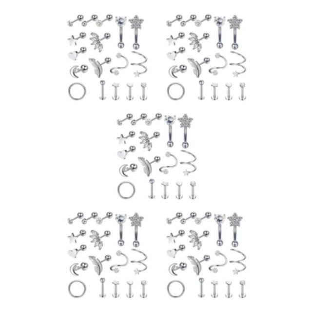 maskred 17Pcs Élégant Boucles d'Oreilles en Acier Inoxydable Bijoux Nez Bagues Argent 5Set