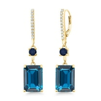 Gem Stone King 20.00 Ct London Blue Topaz Blue Sapphire 18K Yellow Gold Plated Silver Earrings