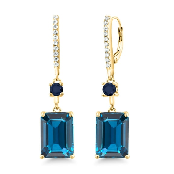 Gem Stone King 20.00 Ct London Blue Topaz Blue Sapphire 18K Yellow Gold Plated Silver Earrings