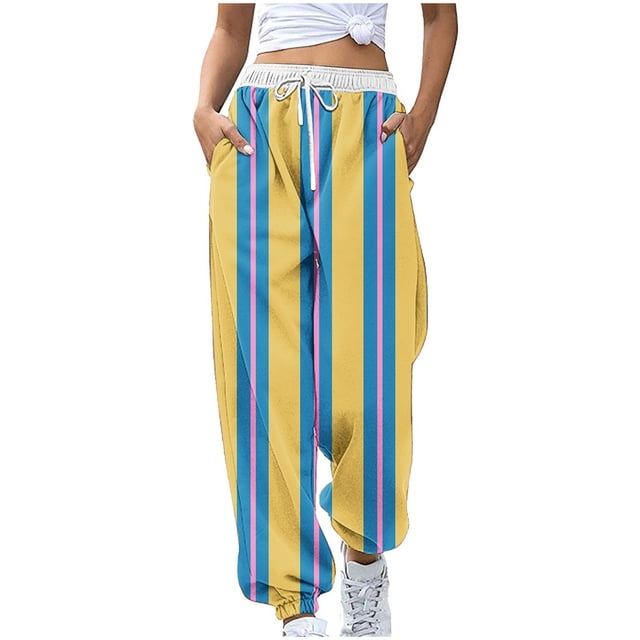 Pantalons pour Femmes, Mode Féminine à Blocs de Couleur Imprimés avec Cordon de Serrage