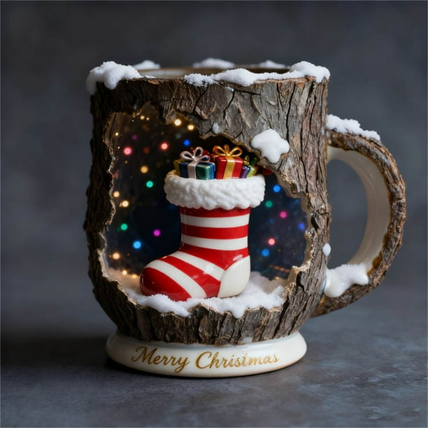 Taza Navideña Bosque Mágico con Efecto Craquelado | Acabado Craquelado | Apta para Microondas y Lavavajillas | Ideal para Chocolate Caliente, Café y Té | Regalo para Amigos y Familiares | 1 Taza