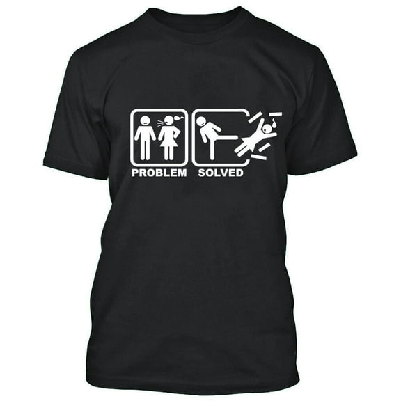 Problem Solved Marriage Funny T-Shirt Party Outfit Color Black Small