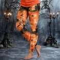 thumbnail image 2 of COMVALUE Women's Halloween Pumpkin Skulls Printed Ankle Elastic Tights Legging Halloween Yellow Size M, 2 of 8